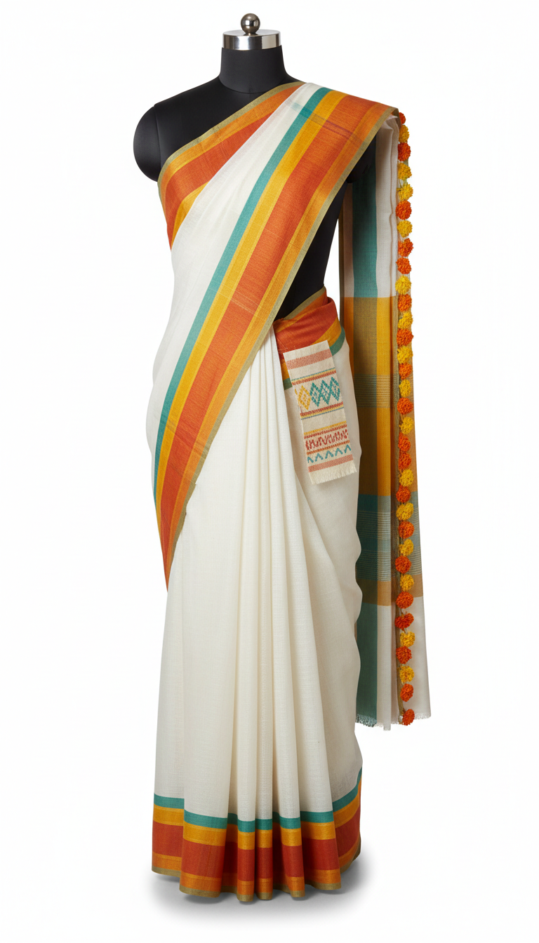 Cotton Saree with Geometric Borders